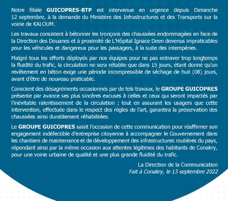 COMMUNIQUE N° GRP/22/006